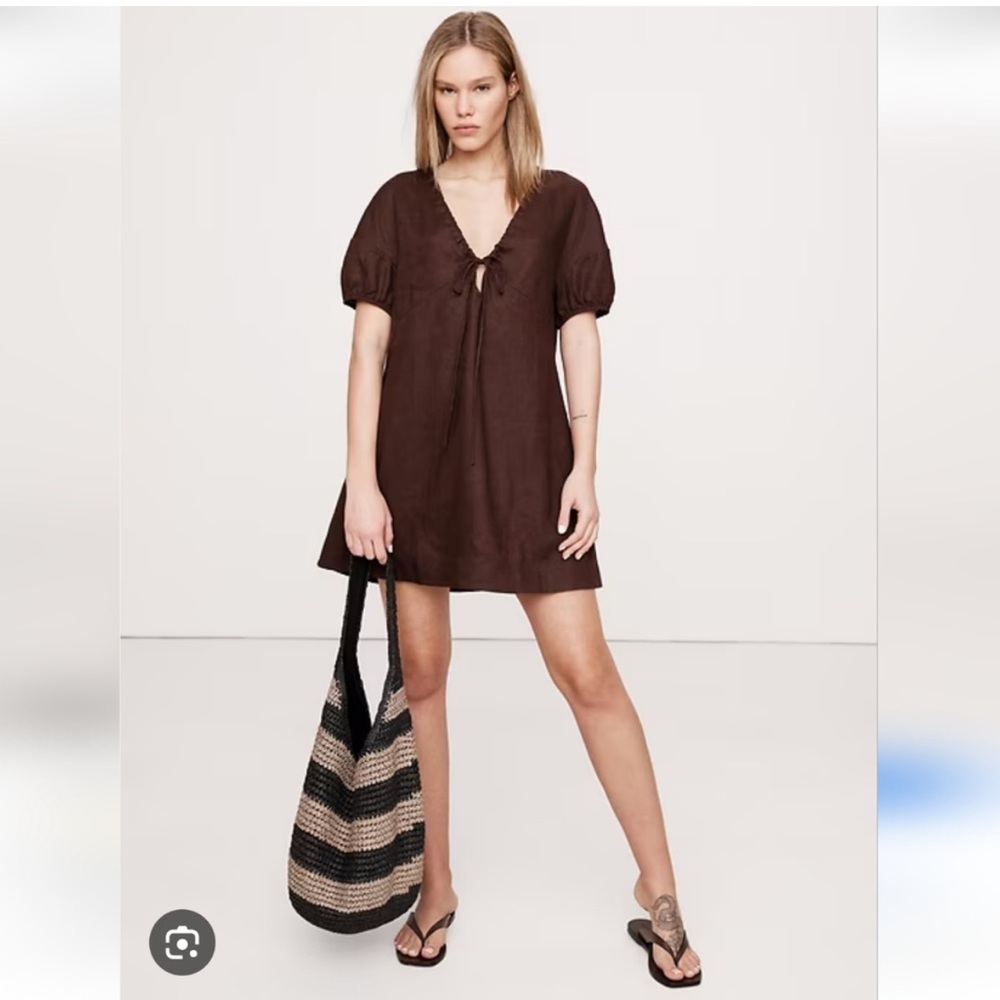 Linen Tie-Front Mini Dress Dress xs NWT Banana Republic - Picture 4 of 4